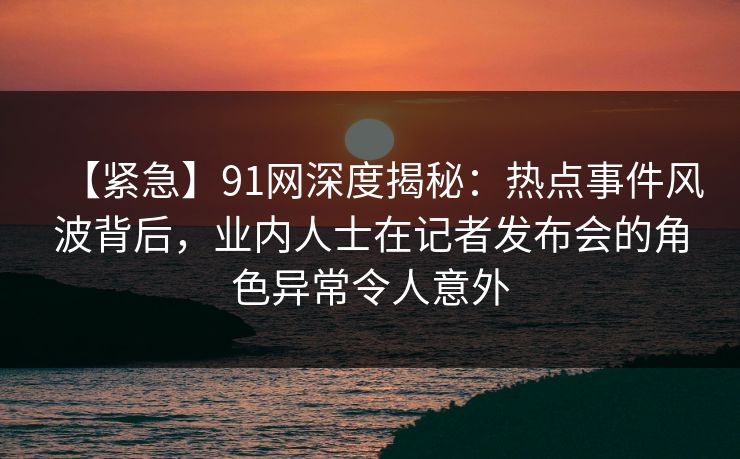 【紧急】91网深度揭秘：热点事件风波背后，业内人士在记者发布会的角色异常令人意外