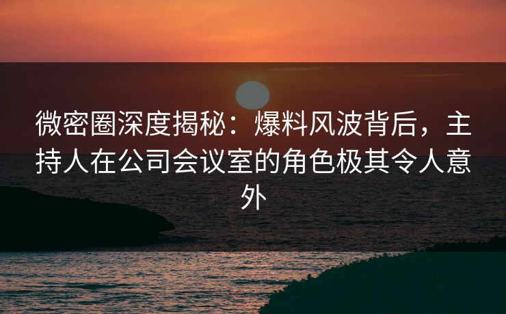 微密圈深度揭秘：爆料风波背后，主持人在公司会议室的角色极其令人意外