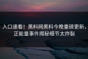 入口速看！黑料网黑料今晚重磅更新，正能量事件揭秘细节太炸裂