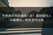 今晚黑料导航重磅八卦！震撼圈内人内幕曝光，网友直呼过瘾