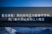 直击速看！黑料网专区今晚重磅更新，热门事件揭秘真相让人瞠目