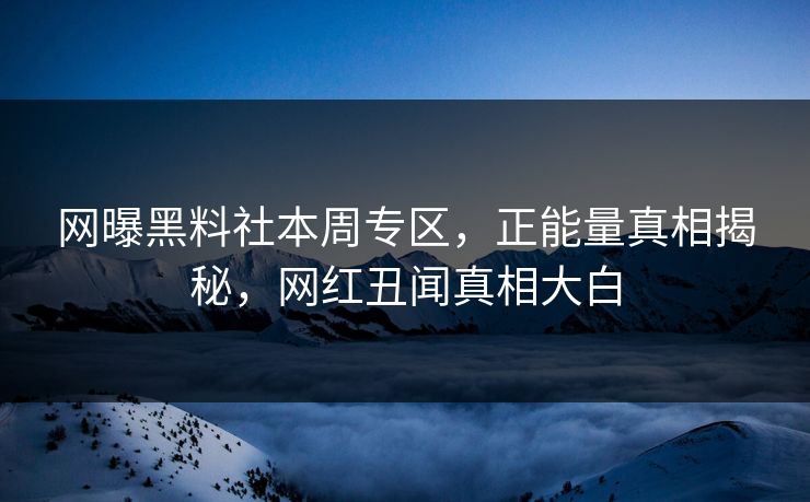 网曝黑料社本周专区，正能量真相揭秘，网红丑闻真相大白