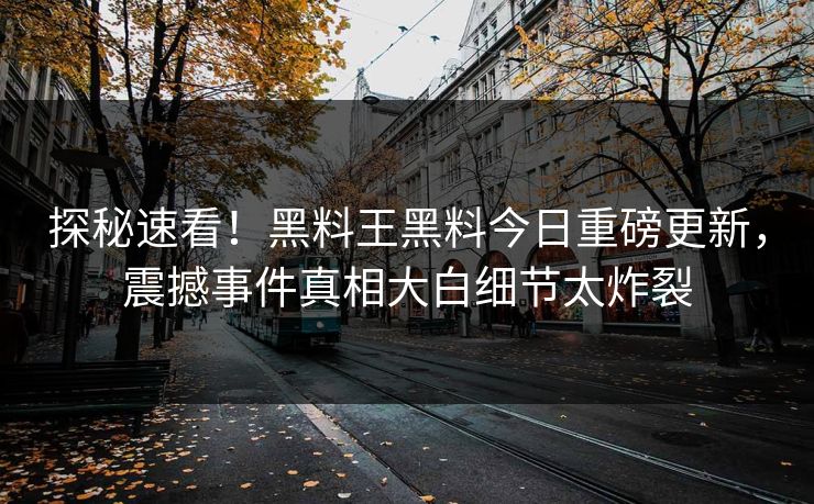 探秘速看！黑料王黑料今日重磅更新，震撼事件真相大白细节太炸裂