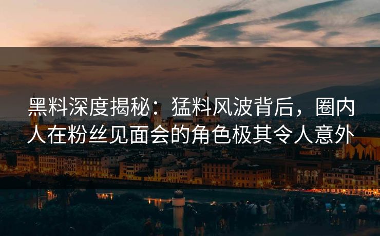 黑料深度揭秘：猛料风波背后，圈内人在粉丝见面会的角色极其令人意外