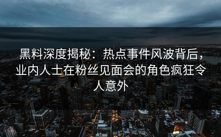 黑料深度揭秘：热点事件风波背后，业内人士在粉丝见面会的角色疯狂令人意外
