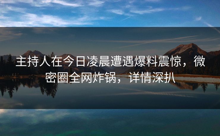 主持人在今日凌晨遭遇爆料震惊，微密圈全网炸锅，详情深扒